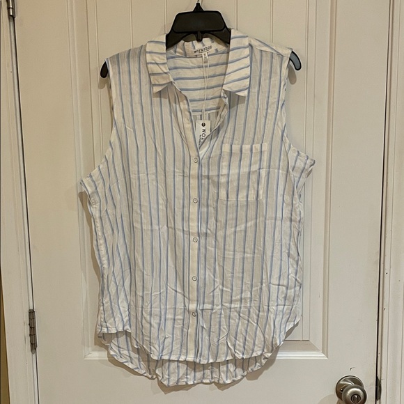 Workshop Republic Clothing Tops - Workshop Republic Clothing XL Blue/White Striped Button Down sleeveless Shirt